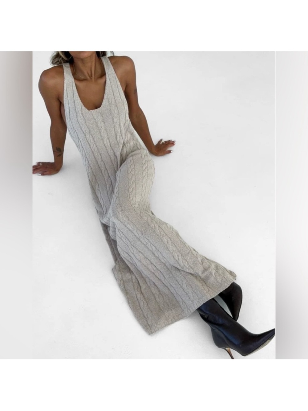 Rumored Lakeville maxi dress linen blend oat HEATHER sweater Sleeveless Ribbed